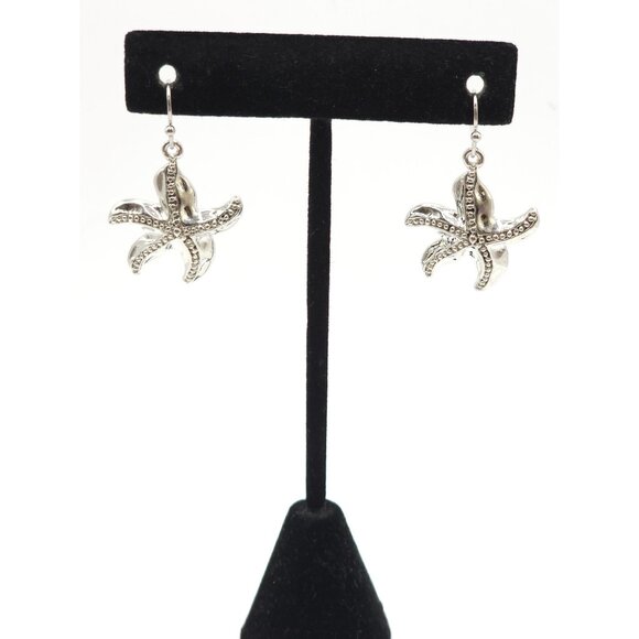 Starfish Dangle Earrings With Silver-Tone Finish And Textured Details For Women - Picture 2 of 8